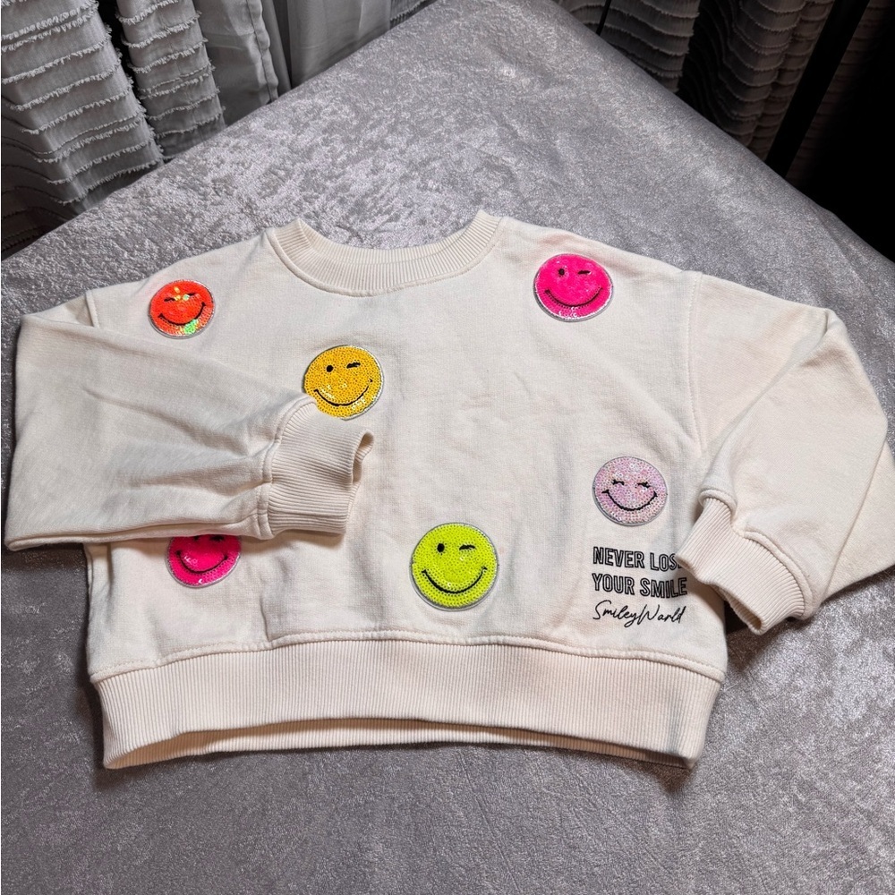 Zara Cream Sweater with Colorful Smiley Patches